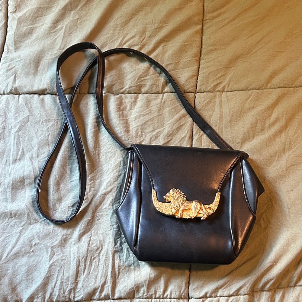 Lion Funky Black Leather Shoulder Bag